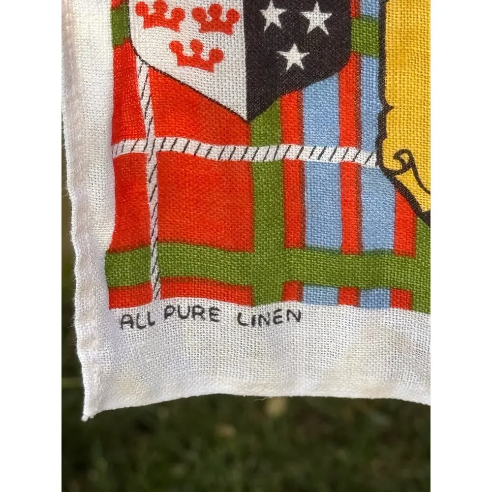 Vintage Scotland the Brave Linen Tea Towel Map Tartan Souvenir 18x30 1970s